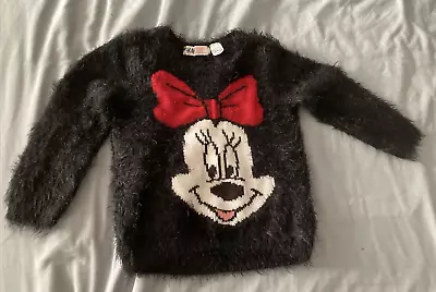 H&M Kids Size 2-4 Years Fuzzy Minnie Mouse Sweater Black Red Cozy - Free Ship • $11