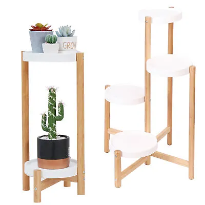 £24.96 • Buy Bamboo 2/3/4 Tier Plant Stand In &Outdoor Flower Pots Tray Rack Garden End Shelf
