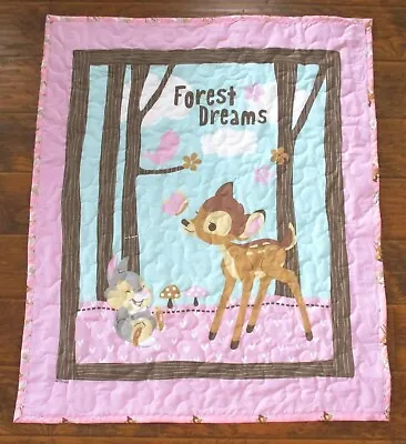 DISNEY CLASSIC BAMBI THUMPER FOREST DREAMS QUILTED BLANKET 36 Wx44 L DEER RABBIT • $69.99