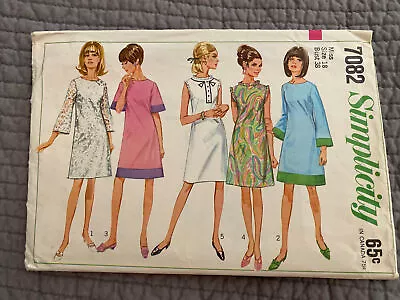 Vintage Simplicity 1967 Sewing Pattern #7082 Misses’  A-Line Dress Size 18 Cut • $10
