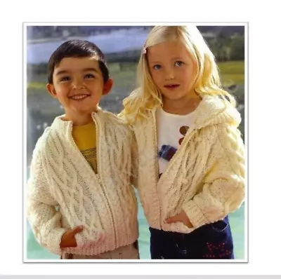 304 Child's Aran Zipped Jacket 2-11 Years 22-32  Knitting Pattern COPY • £3.49