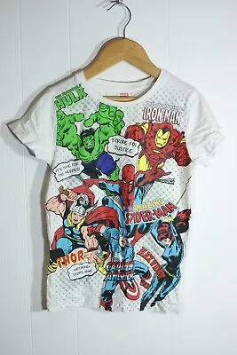 Marvel Avengers Print Boys T-shirt -white- Age 8 Years (na114) • £3.99