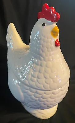 VINTAGE 1980's CERAMIC WHITE CHICKEN HEN COOKIE JAR COUNTRY FARM DECOR FIGURINE • $9.99