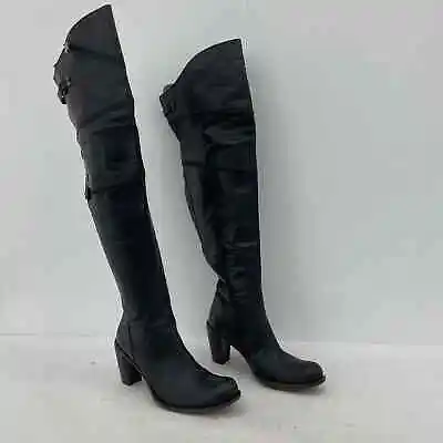 Mark Nason Tall Over The Knee Black Leather Biker Boots - Women's Size 10 • $199