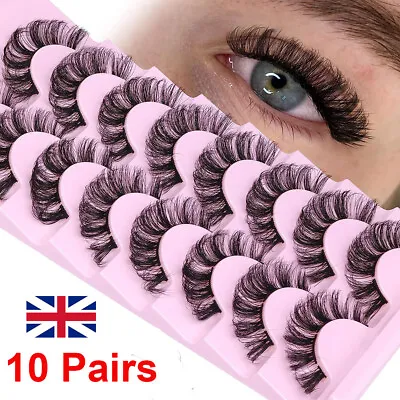 Russian Style Strip Lashes D Curl Mink False Eyelashes Full Curled 10 Pairs UK • £5.29