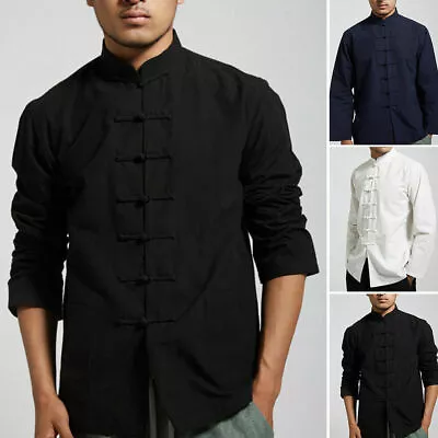 Men Chinese Tang Suit Uniform Jacket Clothing Traditional Kung Fu Tai Chi Coat • £20.39