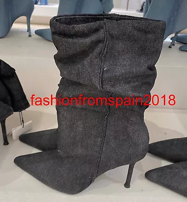$81.49 • Buy Zara New Woman Mid-calf Denim Ankle Boots Black 35-42 1107/210