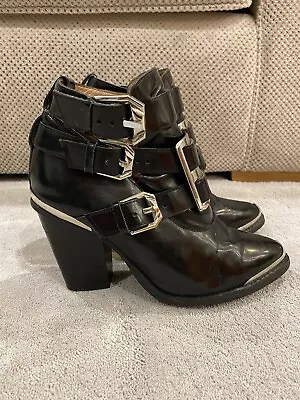 £29 • Buy Jeffrey Campbell Women's Hyatt Buckle Leather Ankle Boots Black Size UK5 EUR38