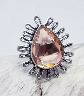 .925 Morganite Faceted Sterling Silver Size 7 Tear Drop Shape Ring • $14