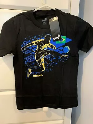 GEN2 Youth Unisex T-shirt Brasil Black Soccer Short Sleeve Size 7 And 8 NWT • $10.99