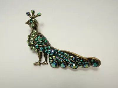 $15 • Buy Green Aurora Rhinestone Peacock Bird Pin Brooch