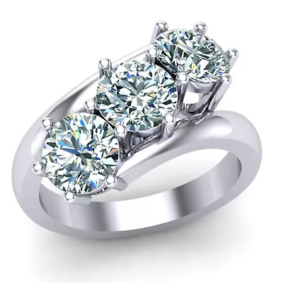 3 Stone 3.14Ct Vvs1: B`lue White Round Moissanite Diamond Engagement Silver Ring • $0.99