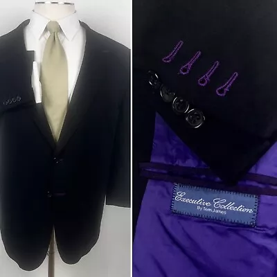 Tom James Biella Como Custom Stretch Knit Black Wool Blazer Sport Coat 60S • $49.99