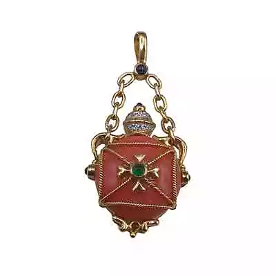 18kt Gold Faberge Like Pendant With Diamonds • $2000