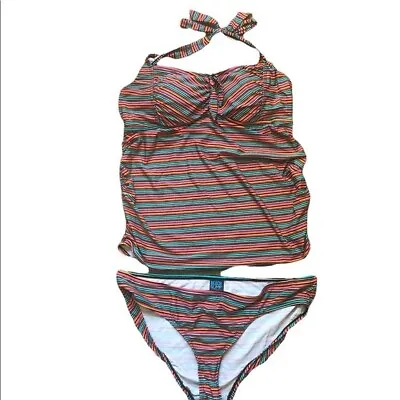 Beach Bump Maternity Striped Tankini Swimsuit Size XL Motherhood Summer Beach • $28.55