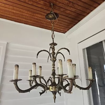 Antique 5 Arm Brass Chandelier Light Fixture Made In Spain No Crystals Untested  • $125