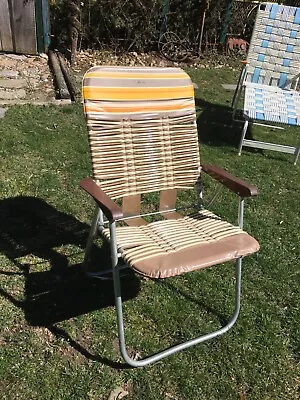 Vintage Folding Aluminum Lawn Beach Chair Vinyl Tube Jelly Brown • $63.74