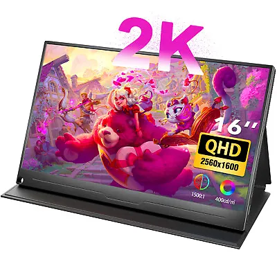 2K 2560*1600 Portable Monitor 16 Inch QHD Gaming Monitor 16:10 PC Screen 400nits • $215.10