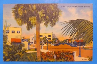 C1940 Street Scene Classic Cars Parked Railroad In Melbourne Florida FL Postcard • $5.99