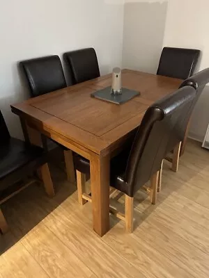 Extending Solid Oak Dining Table And 6 Chairs • £400