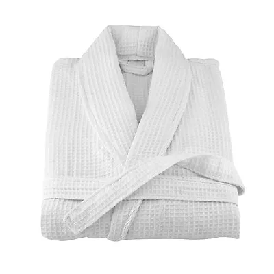 Waffle White Hotel Shawl Collar Robe Dressing Gown Free Size Xl 100% Cotton • £24