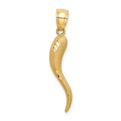 14K Yellow Gold Solid Brushed Italian Horn Good Luck Cornicello Charm Pendant • £309.80