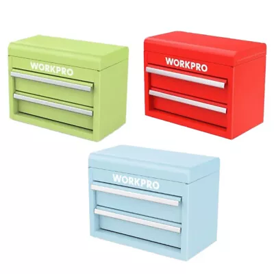 WORKPRO Mini Metal Tool Box Top Storage Multi-Color W/2 Drawers Magnetic Locking • $48.99