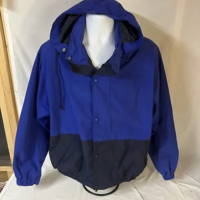 Vtg Eddie Bauer EBtek Mens Nylon Jacket Windbreaker Large Blue Hooded Free Ship! • $44.99