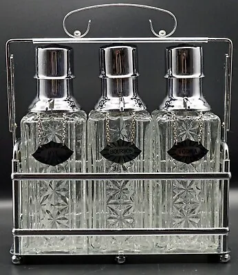Vintage Liquor Tantalus Decanter Caddy Pump Dispenser 3 Bottles Pumps & Tags • $110.09