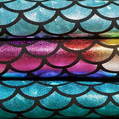 Spandex Stretch Fabric Fish Scale Starburst Hologram Foil Print Mermaid Mystique • £7