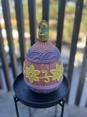 Chick Pastel Mosaic Easter Egg Oval Ceramic Cookie Jar Spring • $18.99