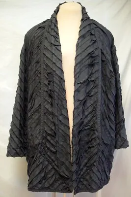 Maralyce Ferree Jacket Black Cotton Jacket Layered Diagonal Fringed Edges-L-XL • $69.99