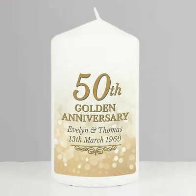  Personalised 50th Golden Anniversary Pillar Candle Personalised 40th Keepsake  • £17.99