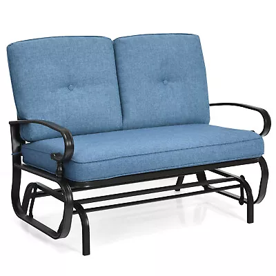 Costway 2-Person Outdoor Swing Glider Chair Bench Loveseat Cushioned Sofa Blue • $179.98