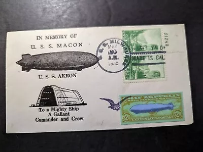 1935 USA Airmail LZ 127 Graf Zeppelin Cover USS Milwaukee USS Macon Akron Memory • $150