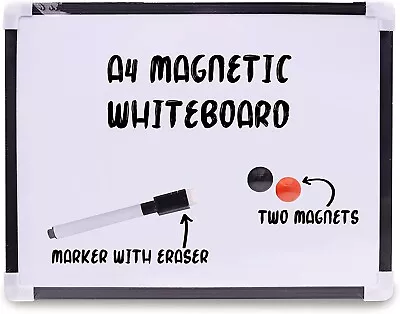 A4 Dry Wipe Magnetic Whiteboard Mini Office Notice Memo White Board Pen & Eraser • £3.20