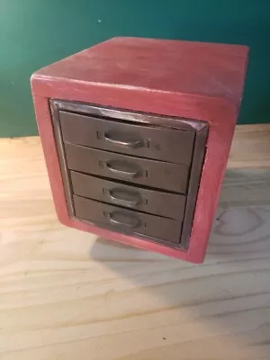 Vintage Small Industrial Metal / Wood 4 Drawer  Parts Storage Cabinet  Light Tin • $99