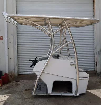 Marine Boat T-Top W/ Blank Console Dash / Bench Seat / Canvas Top / Rod Holders • $2500