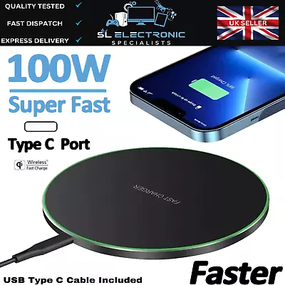 100W Fast Wireless Charger Charging Pad For Apple IPhone & Samsung & Universal • £7.99