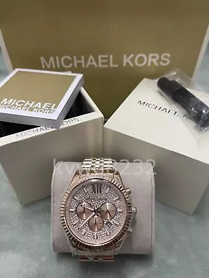 Michael Kors MK8580 Lexington Crystal All Diamond Pave Dial Chrono 44mm Watch • $120