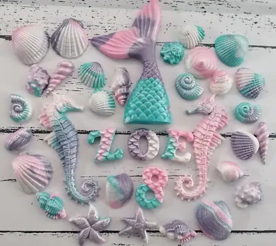 £15 • Buy Under The Sea Shells Mermaid Tail Seahorse,name&number,Cake Toppers Edible Sugar