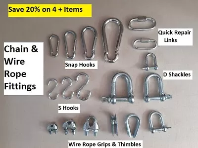 Dee D Shackles Snap Hooks Rope Grips Thimbles Repair Links - CHAIN FITTINGS • £3.70