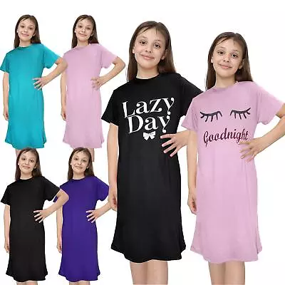 Kids Girls Night Dress Nightgown Sleepwear Nightie Short Sleeve Nightwear Nighty • £6.99