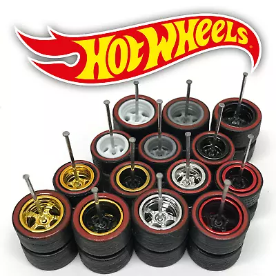 1/64 5 SPOKE DEEP RED WALL / LINE STAGGERED Real Rider Wheel Tire Set Hot Wheel • $3.99