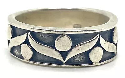 Tulip Circle Leaf Band Vintage Sterling Silver Ring Vintage Unpolished Size 8.5 • $49