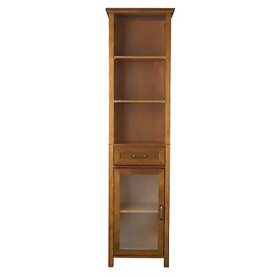 Elegant Home Fashions Wooden Bathroom Storage Linen Cabinet 5 Tier Shelves Brown • $185.95