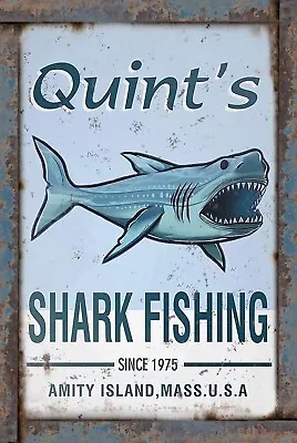 Quints Shark Fishing Jaws Rustic Vintage Sign Style Movie Poster • $12.50