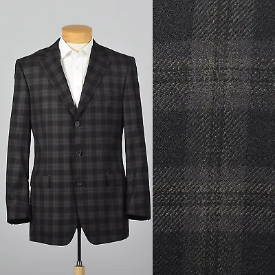 40L Zegna Z Charcoal Black Plaid Wool Jacket Three Button Front Double Vent VTG • $382.50