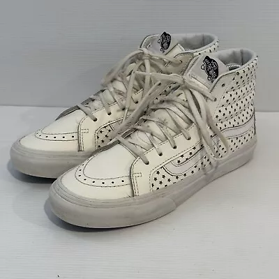 VANS Old Skool White Leather Hi High Top Sneakers Mens 6 Womens 7.5 Skate GUC • $37.99