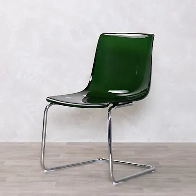 Green Acrylic Dining Chair Metal Cantilever Frame Retro Seating • £90